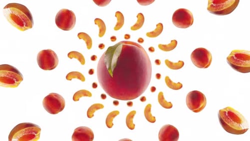 Fresh Peaches and Slices Radial Rotation Animation