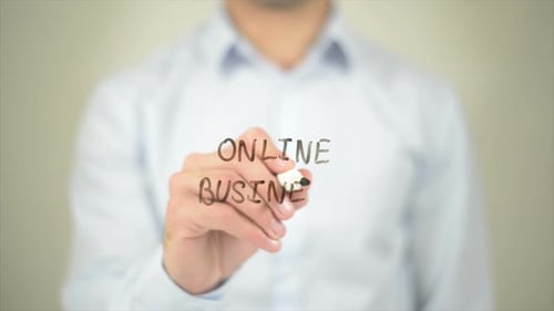 Writing Online Business on Glass Screen