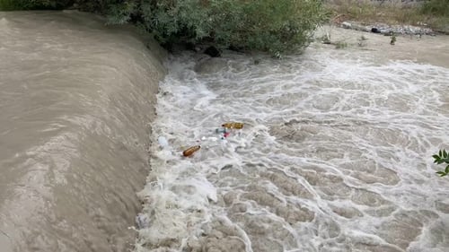 Environmental Pollution Plastic Bottles Bags Trash in River Lake Rubbish and Pollution Floating in
