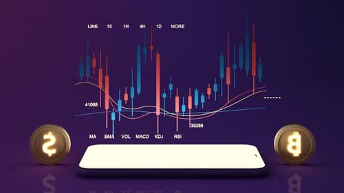 Animated 3D Cryptocurrency Trading Chart with Mobile Phone