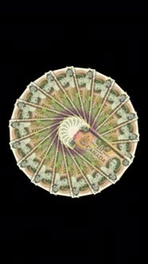 Canadian Dollar Bills Fanning and Spinning Animation
