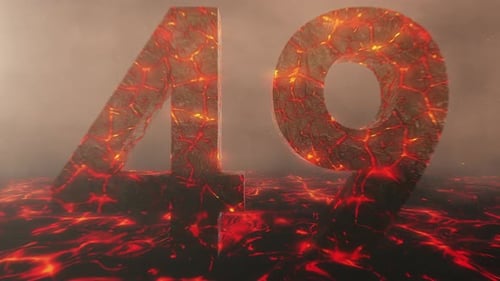 Lava Themed Hot Burning Number 49 Over a Volcanic Molten River