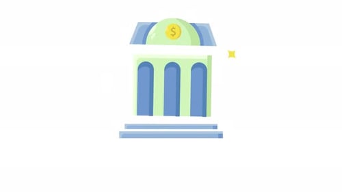 flat icon of building bank with pillar icon animation isolated alpha channel video