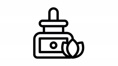 Line Art Animation of Dropper Bottle with Plant Leaf
