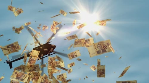 Tunisia Dinar TND banknotes helicopter money dropping