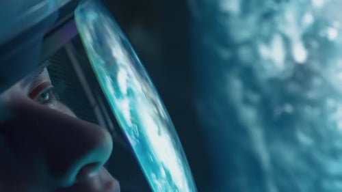 Astronauta com nebulosa e galáxias no espaço Reflexão do planeta Terra, Via Láctea com estrelas de galáxias