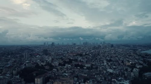 Amazing sunset, sunrise view over the city of Istanbul with an epic cloudy sky, slow motion and copy
