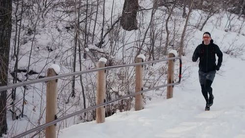 Of Male Runner Trail Running in Winter