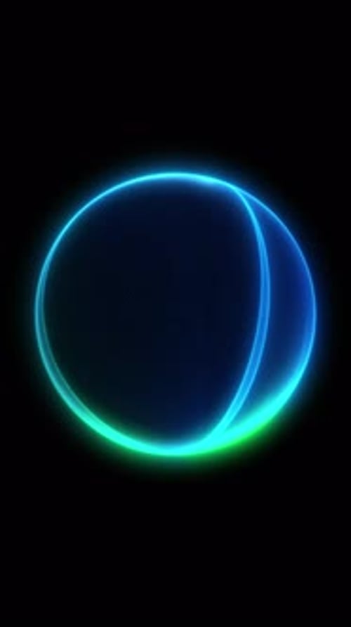 Looping blue-green minimal fractal sphere with smooth neon curves and soft glowing edges