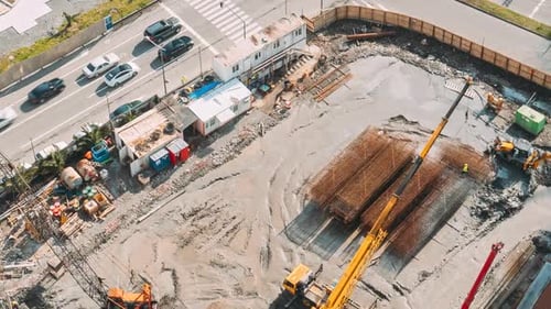 Hyperlapse Aerial View On Construction Site