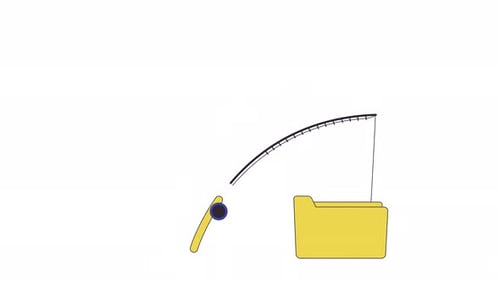 Fishing rod catching computer folder line 2D object animation