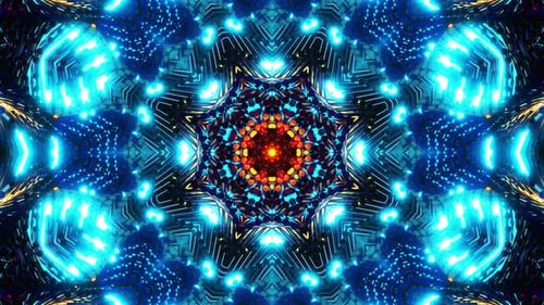 Animação azul e amarela com centro preto. Caleidoscópio
VJ loop