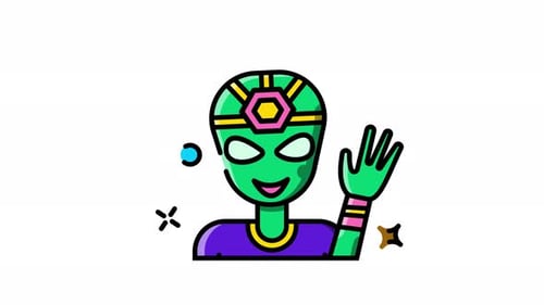 Animated Cartoon Alien Character Waving Icon