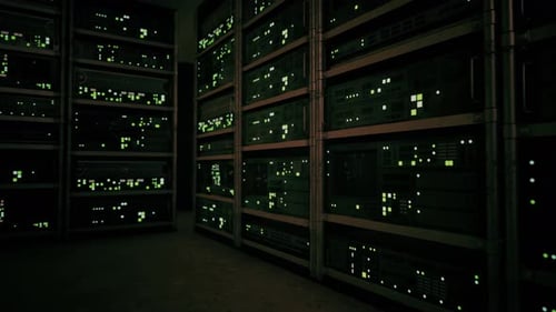 Data Center with Multiple Rows of Fully Operational Server Racks