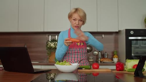 Woman Preparing Salad in Kitchen, Cooking Video