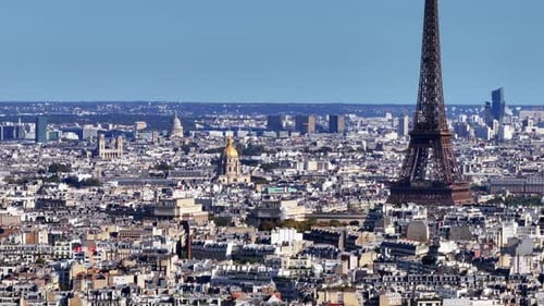 Aerial Shot of Buildings in Metropolis Famous and Popular Sights in French Capital on Sunny Day