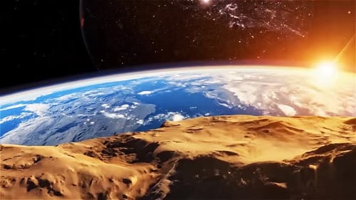 Dawn, the sun rises behind the planet earth