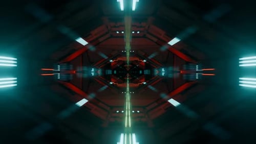 Futuristic Tunnel with Neon Lights and Endless Depth