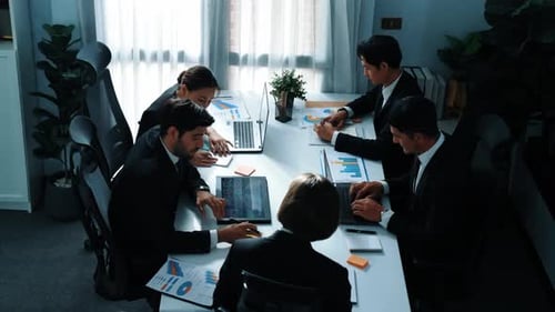 Top view of business people working together to analysis data. Directorate.