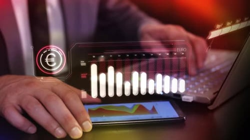 Futuristic Euro Currency Data Analysis Holographic Display