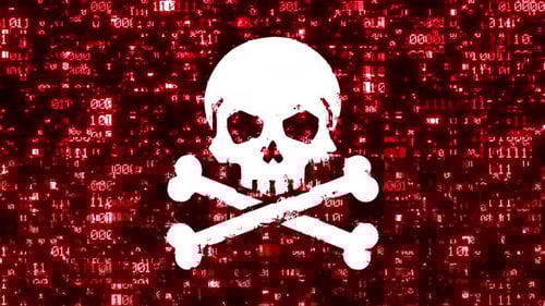 Animated Glitch Skull and Crossbones Warning Symbol