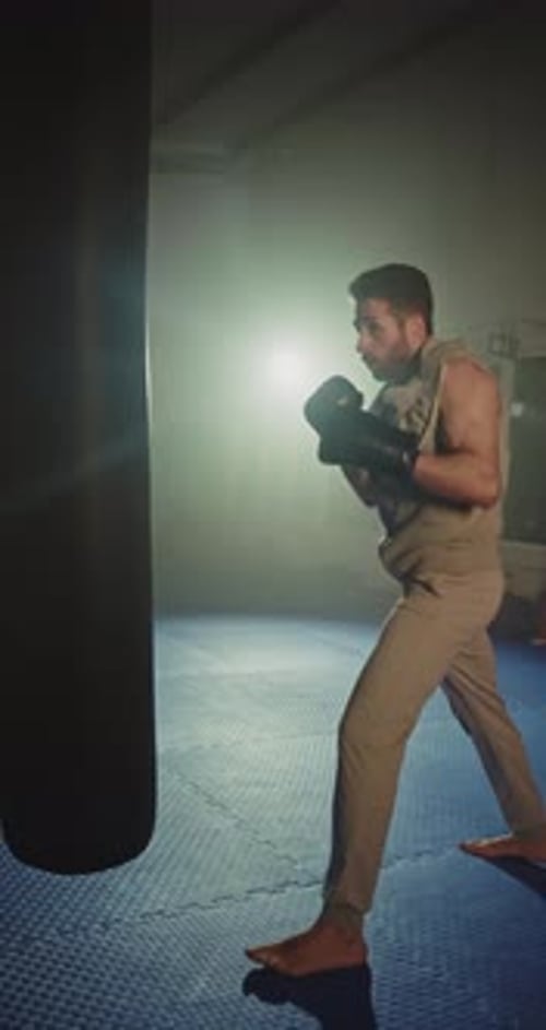 Muscular Man Boxing a Punching Bag