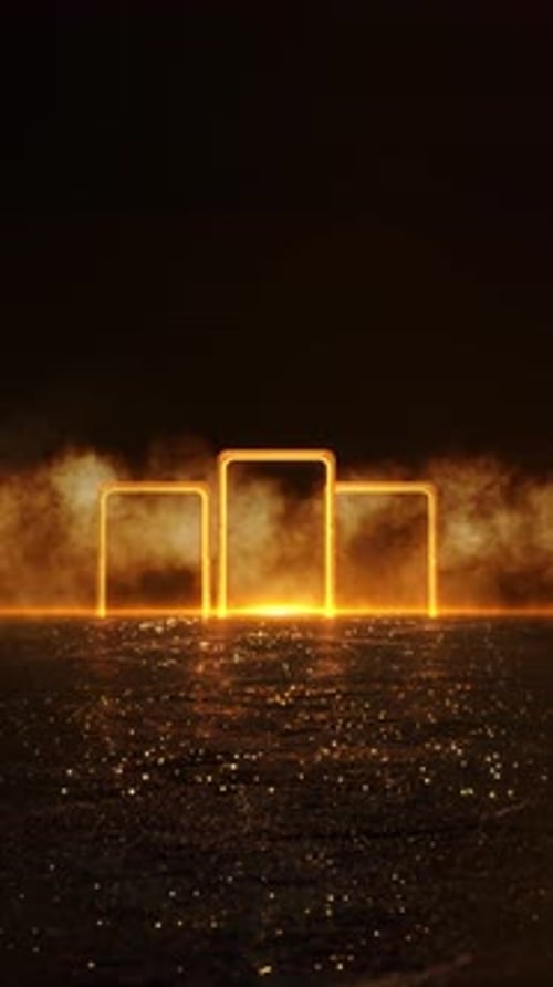 Futuristic Golden Portal Stage Background Frames Standing Floor Cinematic Smoke Atmosphere Luxury