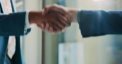 Handshake, office and hands of business people for discussion, agreement and collaboration
