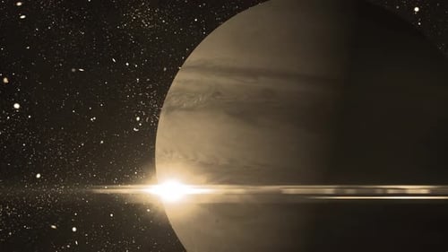 Golden Space Planet Rotation with Lens Flare Background