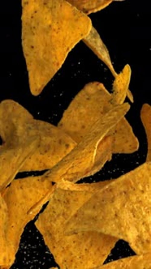 Corn Chips Fly Up and Fall Down Filmed on a Highspeed Camera at 1000 Fps