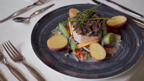 Elegant Fish and Vegetable Dish Presentation