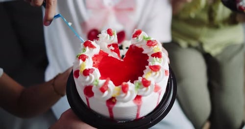 Cutting Birthday Cake with Friends at Home