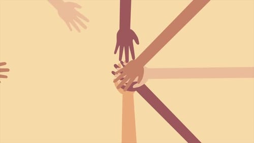 Diverse Hands Unite in Flat Design Teamwork Animation