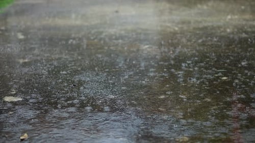 Heavy Rain On Road In The Parking 02