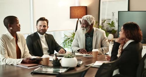 Business people, meeting and discussion in office for collaboration, diversity