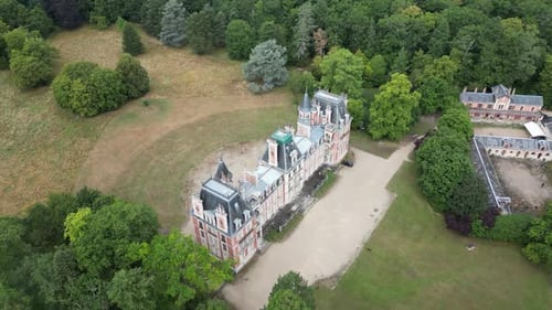 Aerial view of Chateau de Charbonniere, Loire Valley, France.