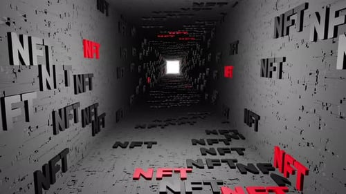 Dynamic NFT Text in Futuristic Digital Tunnel Loop