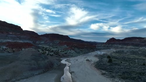 Scenic View Of Colorful Sandstone Mountains And River In Old Paria, Utah, United States. Aerial Dron