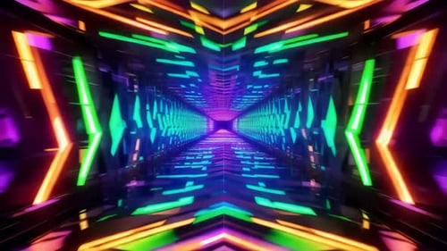 Abstract Neon Geometric Tunnel Sci Fi Motion Background