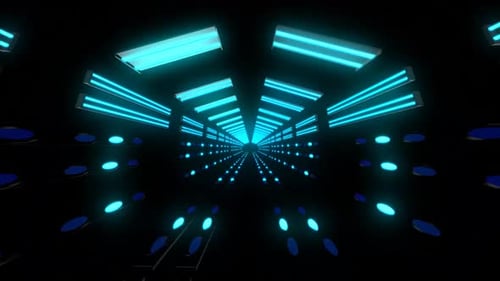 Dynamic neon tunnel with endless blue lights and futuristic movement