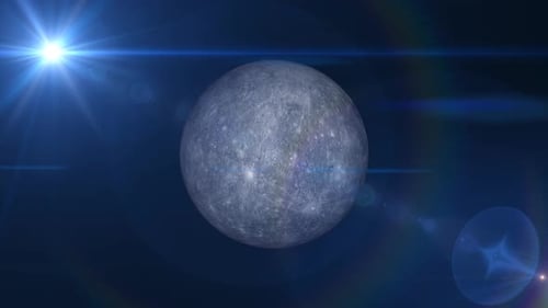 Animation of Mercury planet seen from space, Asteroids Cloud and cosmos, 1819