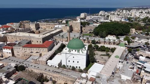 Aerial video over the old city of Acre in northern Israel
