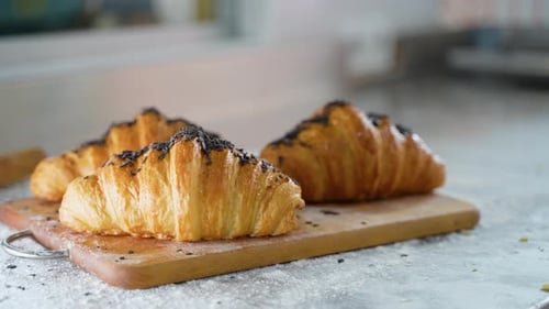 Delicious Freshly Baked Croissants Placed on Counter Tray
