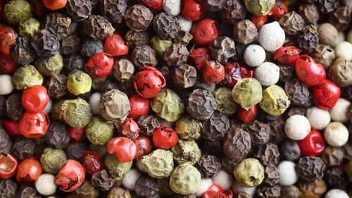 Black Red White Green And Allspice Mix Peppercorn Background 2