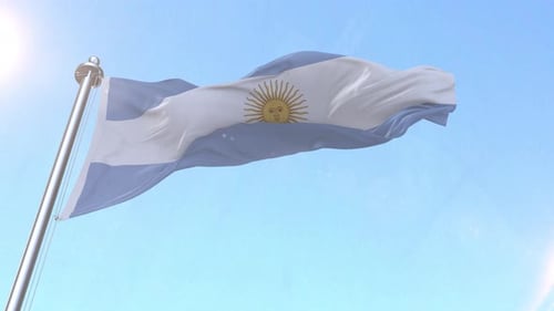 Waving Argentina Flag in Bright Blue Sky