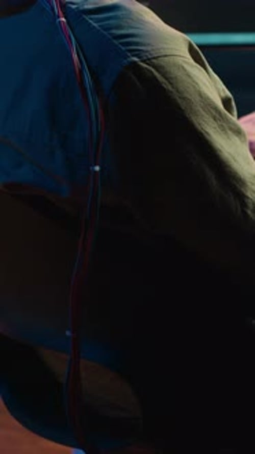 Vertical Video Man Merging Mind with AI Uploading Consciousness Trying to Become Cyborg