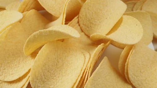 Delicious potato chips. Potato chips close up