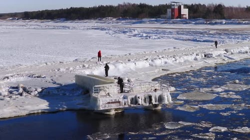 Aerial Winter View of Mangalsala Lighthouse Riga Latvia