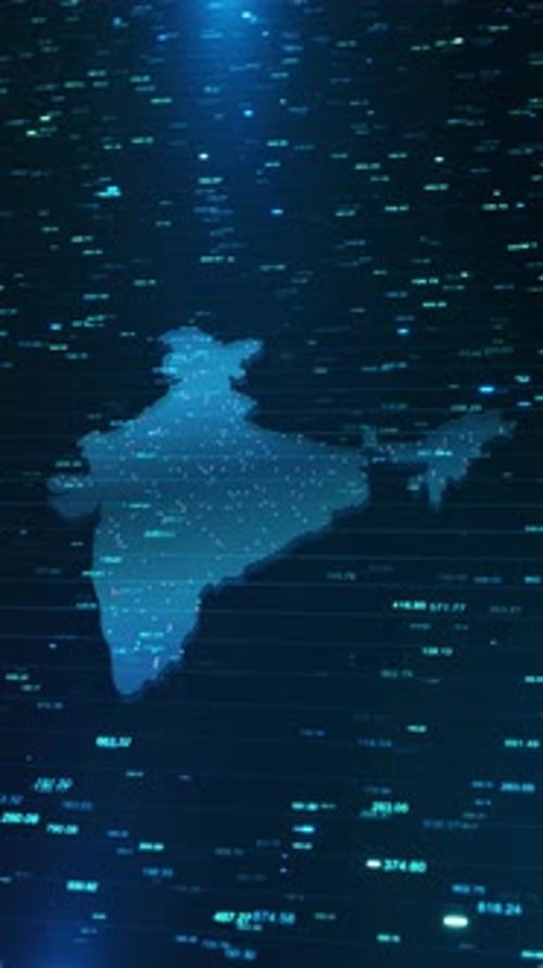 Animated Digital India Map with Glowing Data Points Background