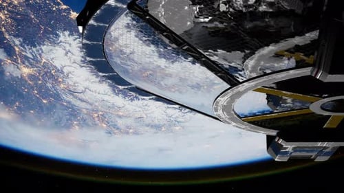 Futuristic Space Station Orbiting Earth 3D Animation